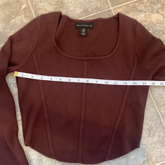 House Of Harlow 1960 Knit Rib Stretch Crop long sleeve Top Small Mocha brown - Picture 8 of 9